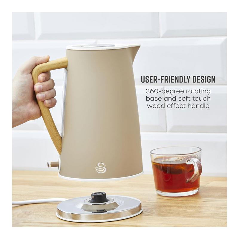 Swan Nordic Cordless Jug Kettle Fast Boil Overheat Protection Soft Touch Handle 3000W 1.7 Litres Oatmeal White