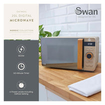 Swan Nordic Digital Microwave 6 Power Settings 60 Minute Timer LED Display Defrost Mode 800W 20 Litres Oatmeal