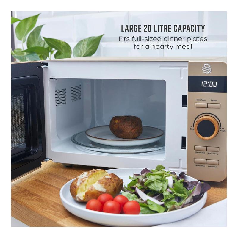 Swan Nordic Digital Microwave 6 Power Settings 60 Minute Timer LED Display Defrost Mode 800W 20 Litres Oatmeal