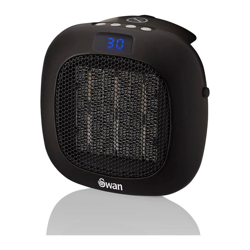 Swan Plug-In Fan Heater 700W 12 Hour Timer LED Display Overheat Protection 2 Fan Speeds 15C - 30C Ranges Black Main image