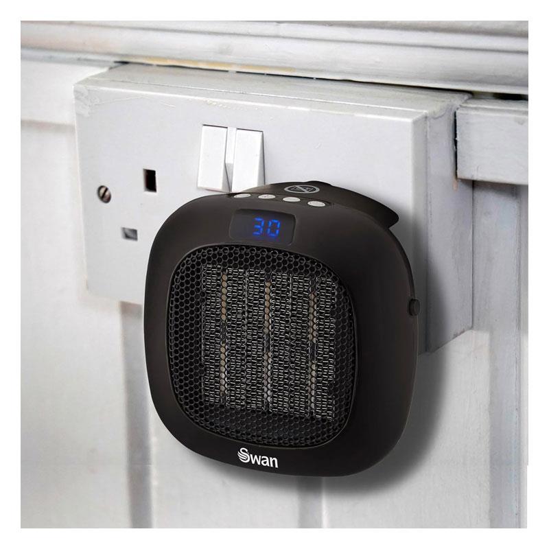 Swan Plug-In Fan Heater 700W 12 Hour Timer LED Display Overheat Protection 2 Fan Speeds 15C - 30C Ranges Black