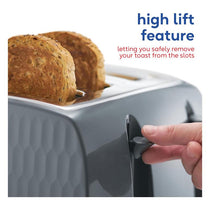 Russell Hobbs Honeycomb 4 Slice Toaster 6 Browning Levels Frozen/Cancel/Reheat Extra Wide Slots High Lift 1500W Grey