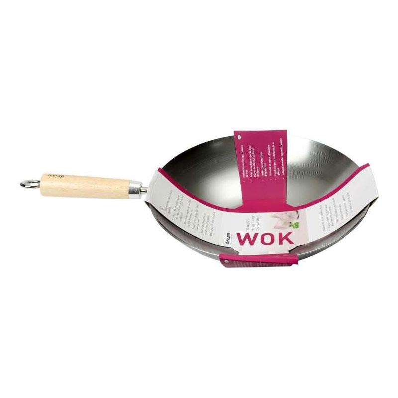 Dexam Heavy Gauge Uncoated Carbon Steel Wok 12 Inch/30cm Lacquer Finish Wood Handle Black Secondary image