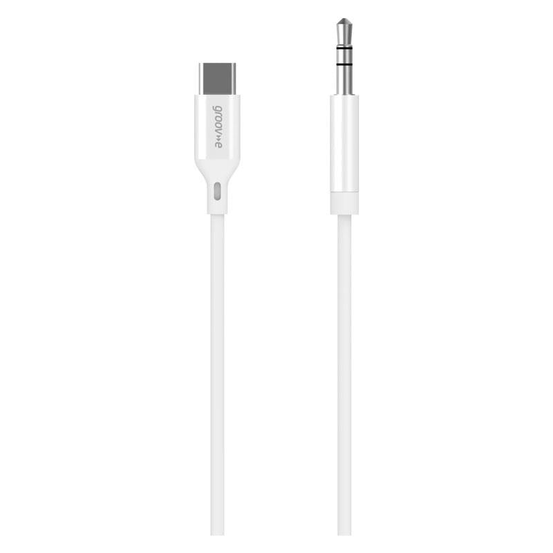 Groov-e Audio Adapter USB-C To 3.5mm Male AUX Cable 1M White Main image