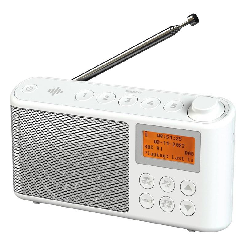 i-box Spectrum DAB/DAB+/FM Portable Radio 3W Stereo Large LCD Display USB Charging 15H Playback Mains Or Battery Powered White Main image