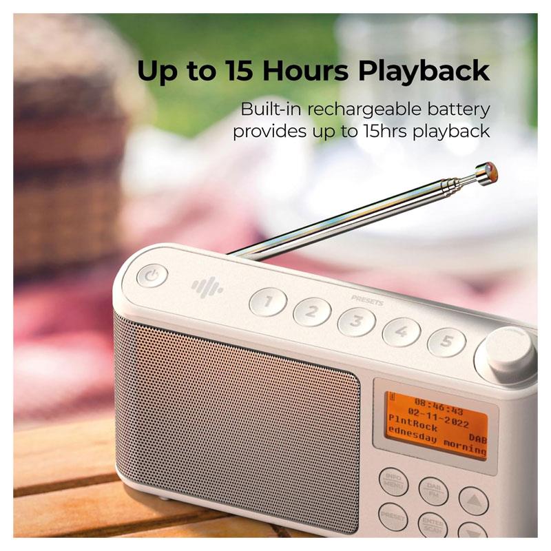 i-box Spectrum DAB/DAB+/FM Portable Radio 3W Stereo Large LCD Display USB Charging 15H Playback Mains Or Battery Powered White