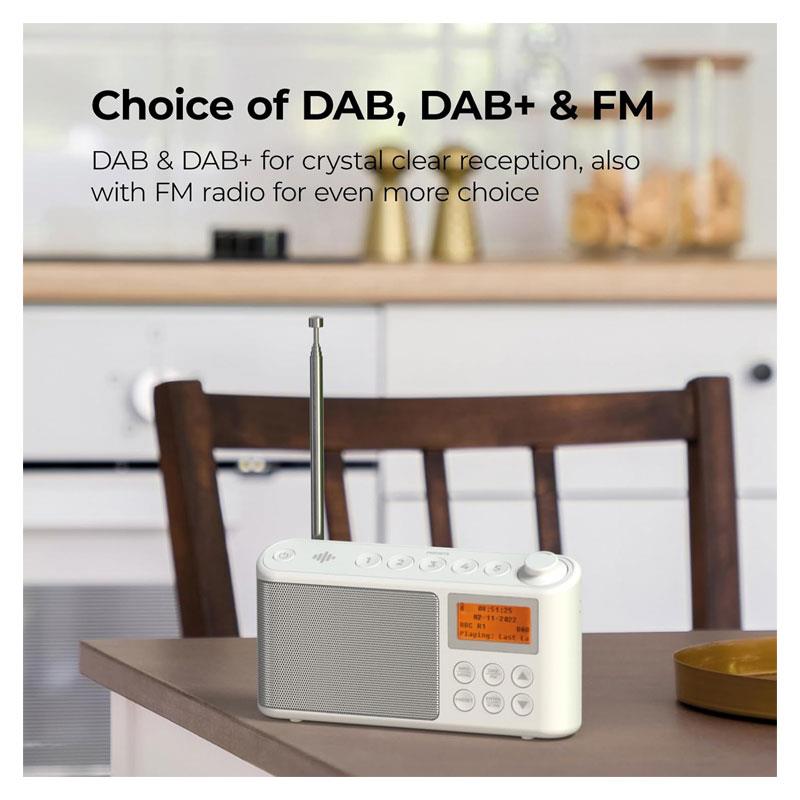i-box Spectrum DAB/DAB+/FM Portable Radio 3W Stereo Large LCD Display USB Charging 15H Playback Mains Or Battery Powered White