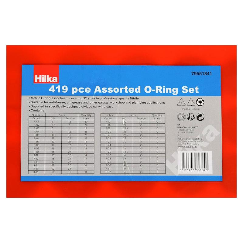 Hilka Tools O Ring Set Covering 32 Sizes 419 Pieces Supplied In Carrying Case