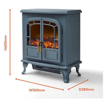 Warmlite Wingham Portable Electric Double Door Fire Stove Heater 2000W Realistic LED Flame Effect Adjustable Thermostat Overheat Protection Grey