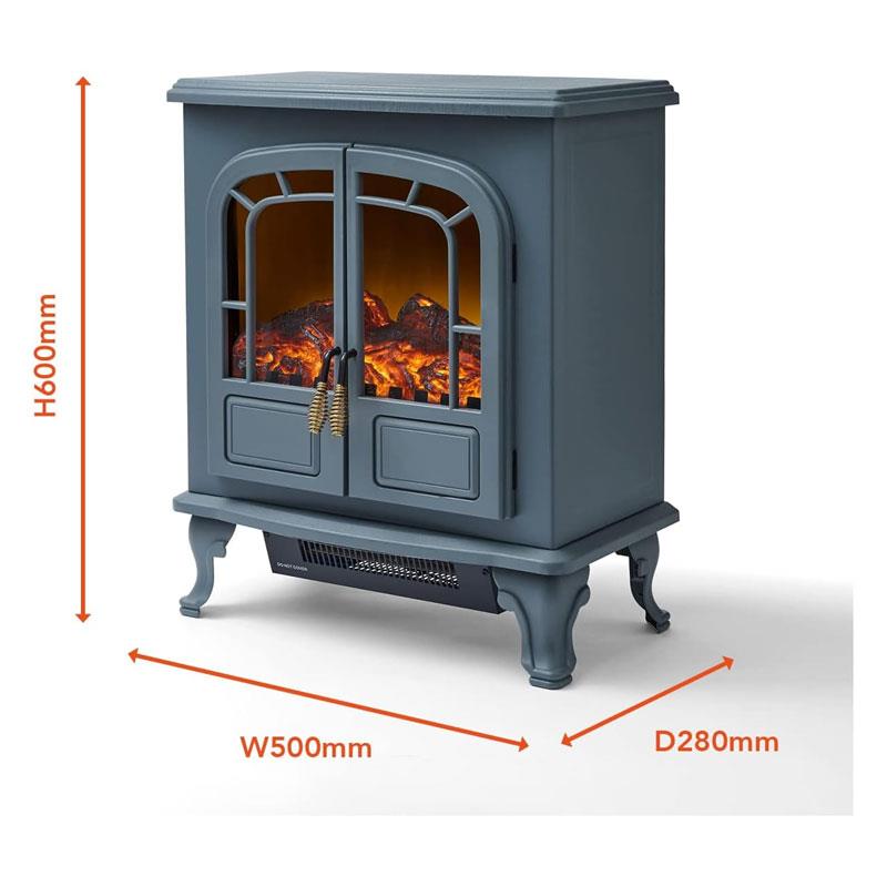 Warmlite Wingham Portable Electric Double Door Fire Stove Heater 2000W Realistic LED Flame Effect Adjustable Thermostat Overheat Protection Grey