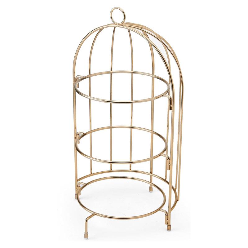 Artesa 3 Tier Afternoon Tea Cake Bird Cage Stand 22 x 42cm Metal Gold Main image