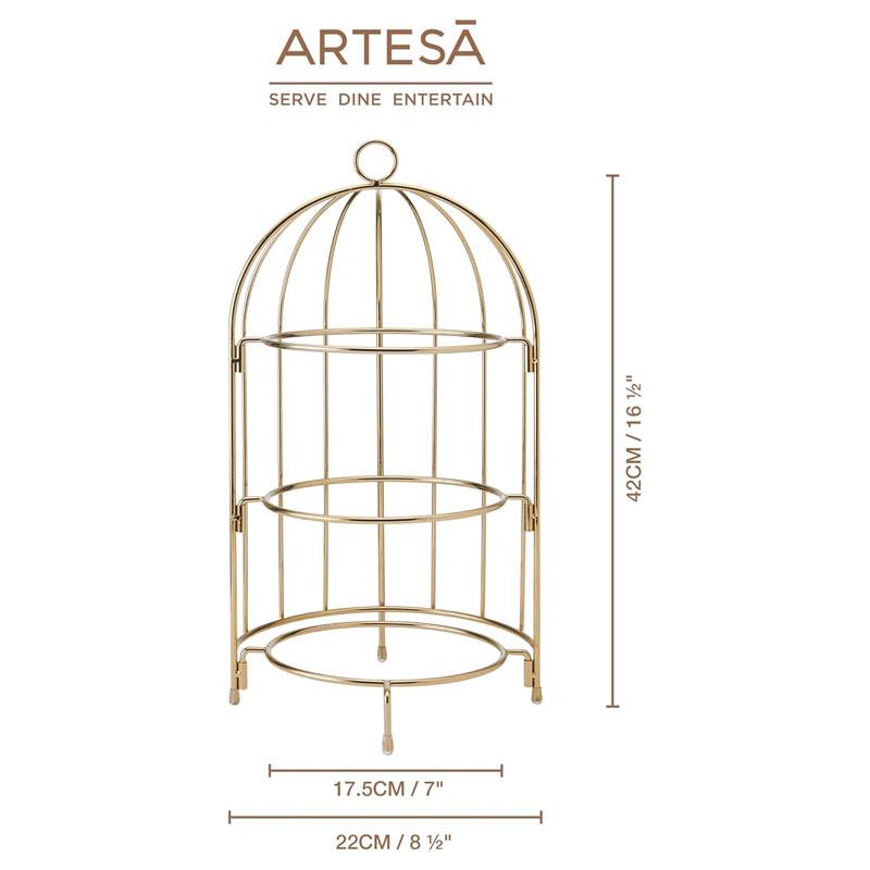 Artesa 3 Tier Afternoon Tea Cake Bird Cage Stand 22 x 42cm Metal Gold