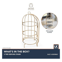 Artesa 3 Tier Afternoon Tea Cake Bird Cage Stand 22 x 42cm Metal Gold