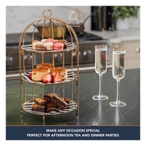 Artesa 3 Tier Afternoon Tea Cake Bird Cage Stand 22 x 42cm Metal Gold