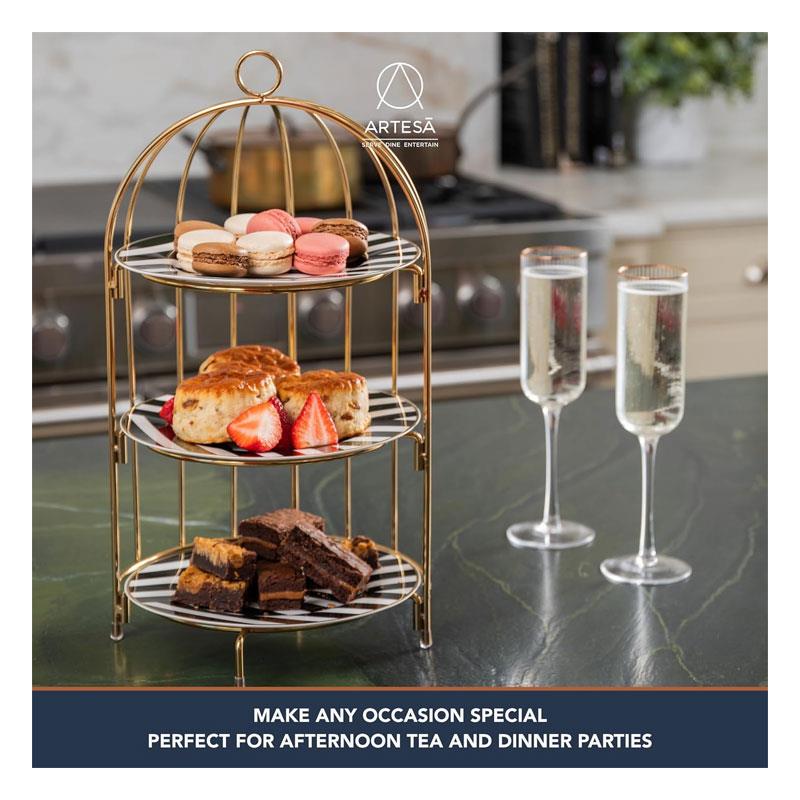 Artesa 3 Tier Afternoon Tea Cake Bird Cage Stand 22 x 42cm Metal Gold