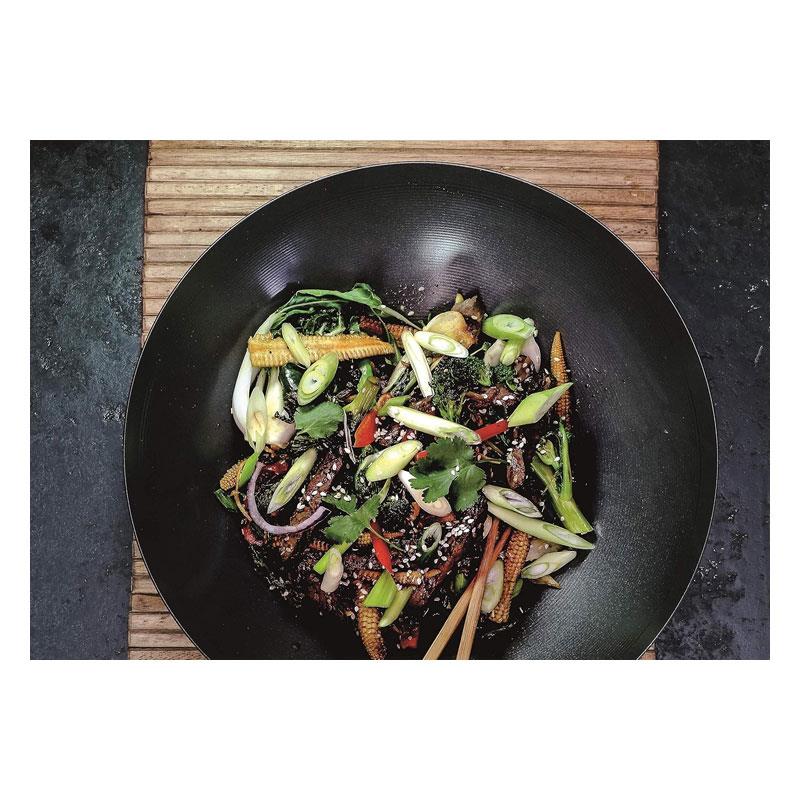 KitchenCraft World of Flavours Oriental Carbon Steel Non-Stick Wok 20cm Black/Brown