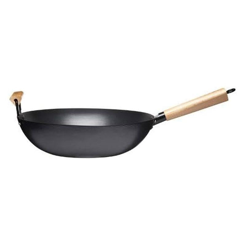 KitchenCraft World of Flavours Oriental Carbon Steel Non-Stick Wok 35cm Large With Wooden Handles Black Secondary image