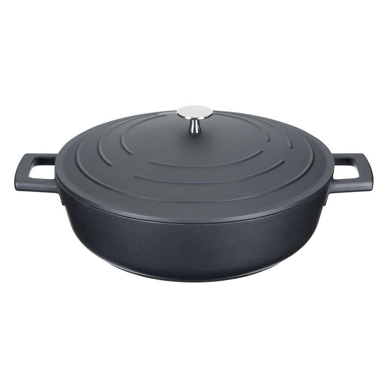 MasterClass Shallow Cast Aluminium Casserole Dish 28cm/4 Litres With Lid Black