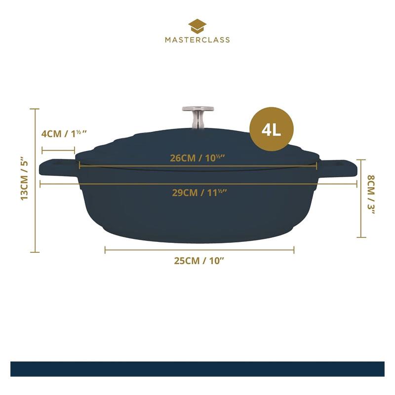 MasterClass Shallow Cast Aluminium Casserole Dish 28cm/4 Litres With Lid Black