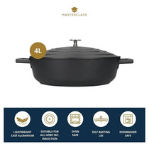 MasterClass Shallow Cast Aluminium Casserole Dish 28cm/4 Litres With Lid Black