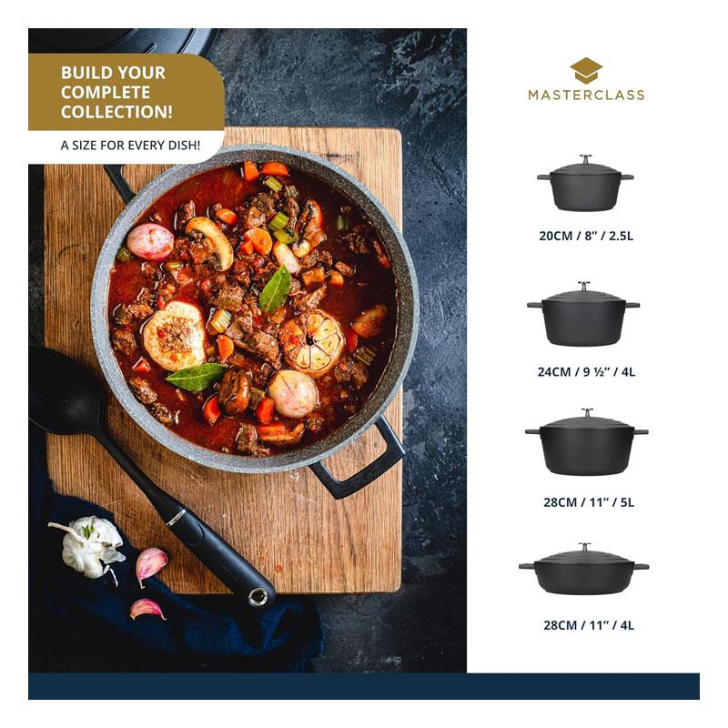 MasterClass Shallow Cast Aluminium Casserole Dish 28cm/4 Litres With Lid Black
