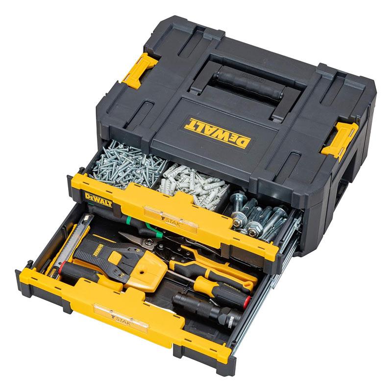 Dewalt TSTAK IV Tool Storage Box Stacking Case 2 Shallow Drawers Yellow/Black