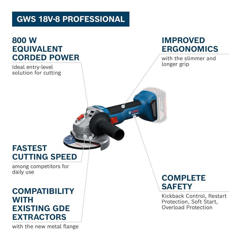 Bosch Professional GWS 18V-8 18V Cordless Brushless Angle Grinder 125mm Disc Diameter Bare Unit