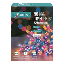 Premier Christmas Multi Action Battery Operated 50 LEDs Lights Clear Cable With Timer - Rainbow