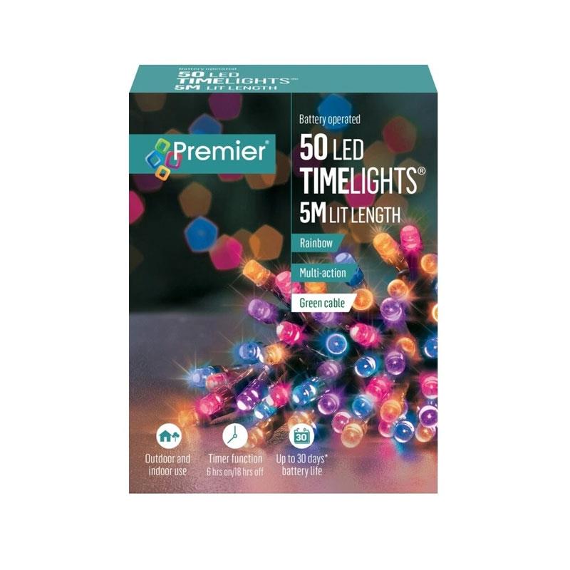 Premier Christmas Multi Action Battery Operated 50 LEDs Lights With Timer - Rainbow Main image