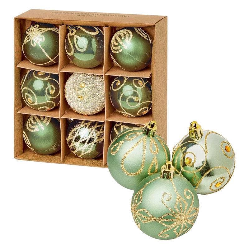 Premier Shatterproof Christmas Tree Baubles 60mm Set of 9 - Sage Green Main image