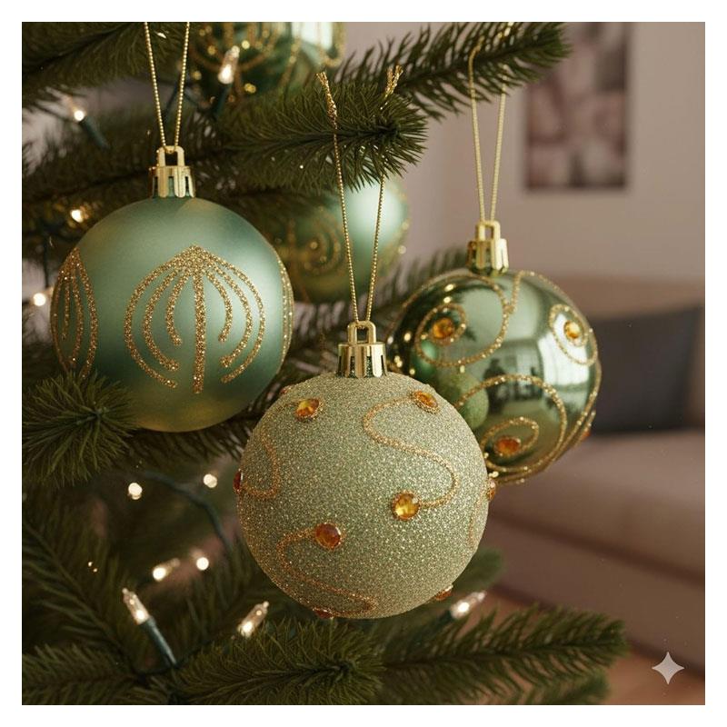 Premier Shatterproof Christmas Tree Baubles 60mm Set of 9 - Sage Green Secondary image