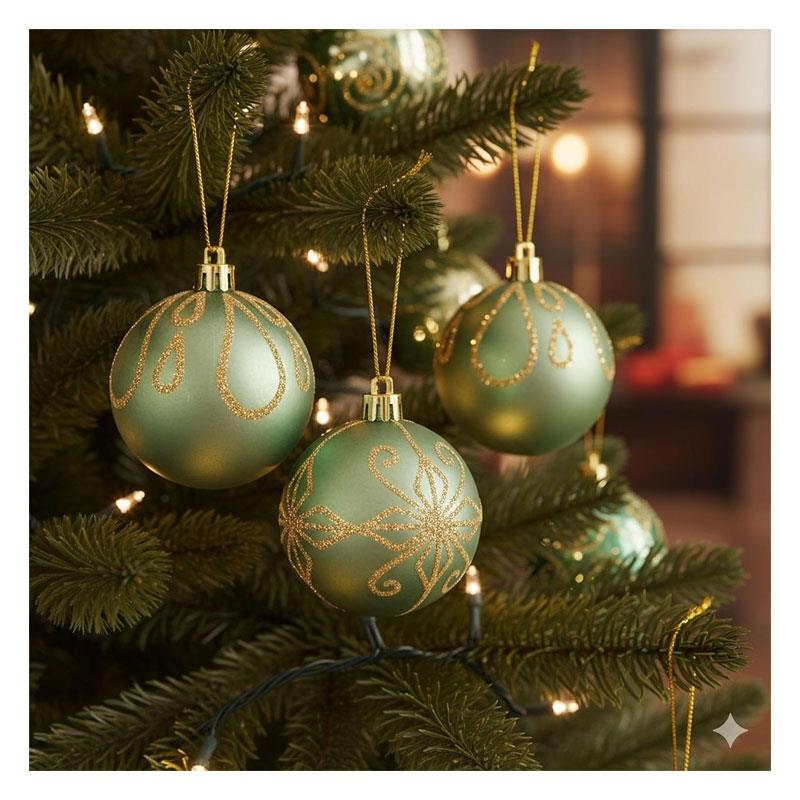 Premier Shatterproof Christmas Tree Baubles 60mm Set of 9 - Sage Green