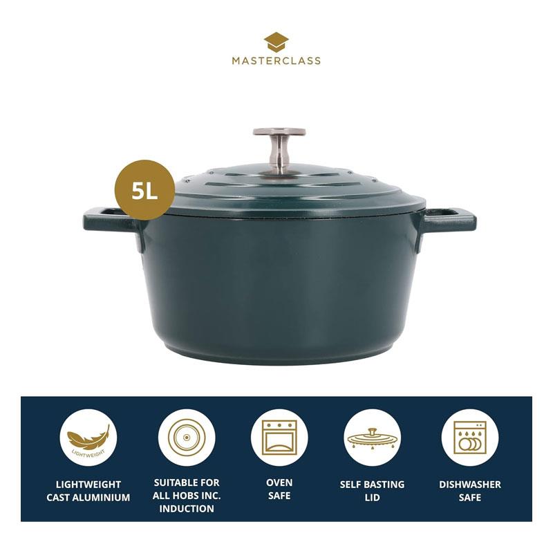 MasterClass Casserole Dish With Lid Cast Aluminium 5 Litre/28cm Hunter Green