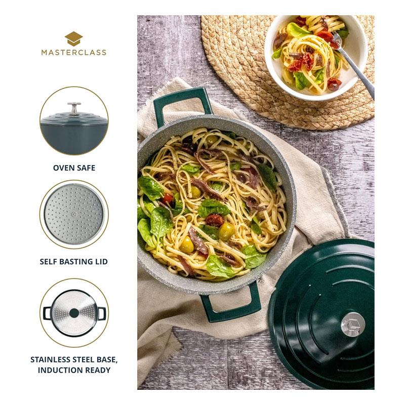 MasterClass Casserole Dish With Lid Cast Aluminium 5 Litre/28cm Hunter Green