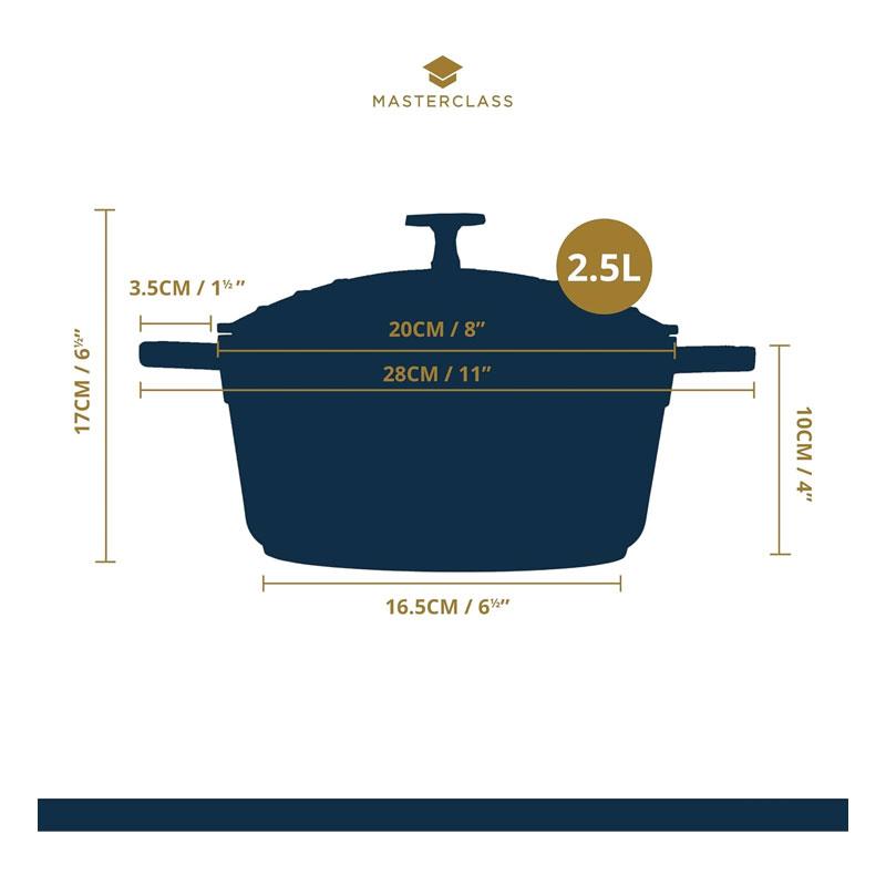 MasterClass Casserole Dish With Lid 2.5 Litre/20cm Cast Aluminium Lavender