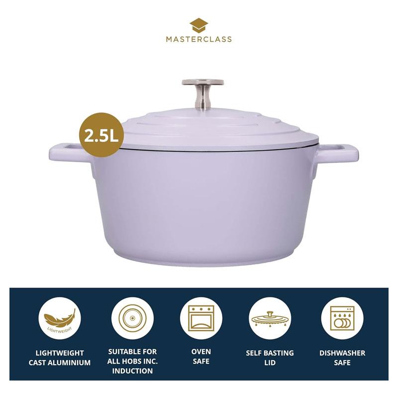 MasterClass Casserole Dish With Lid 2.5 Litre/20cm Cast Aluminium Lavender