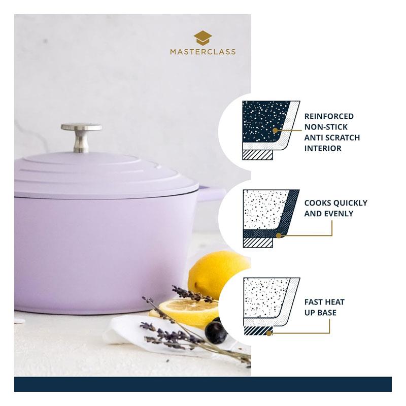MasterClass Casserole Dish With Lid 2.5 Litre/20cm Cast Aluminium Lavender