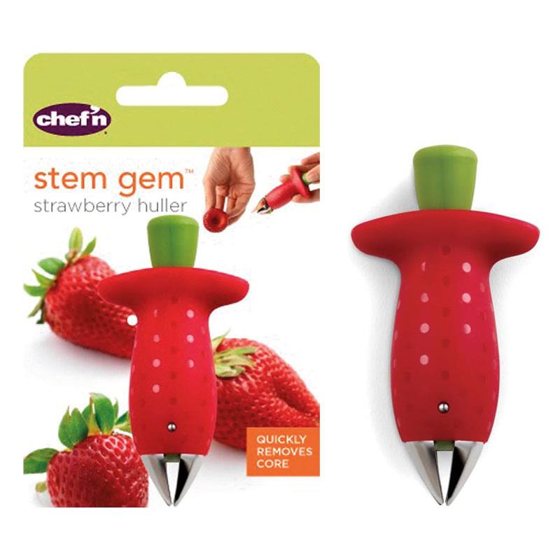 Chef'n StemGem Strawberry Huller Tool Remove Core & Leaf Fruit Gadget Stainless Steel Red/Green Main image