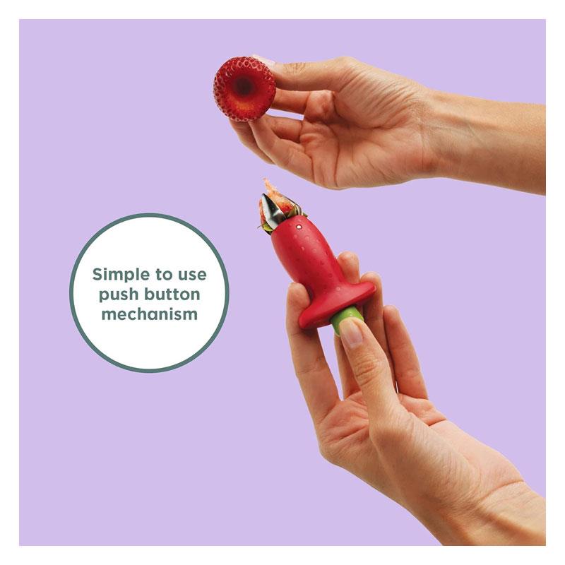 Chef'n StemGem Strawberry Huller Tool Remove Core & Leaf Fruit Gadget Stainless Steel Red/Green