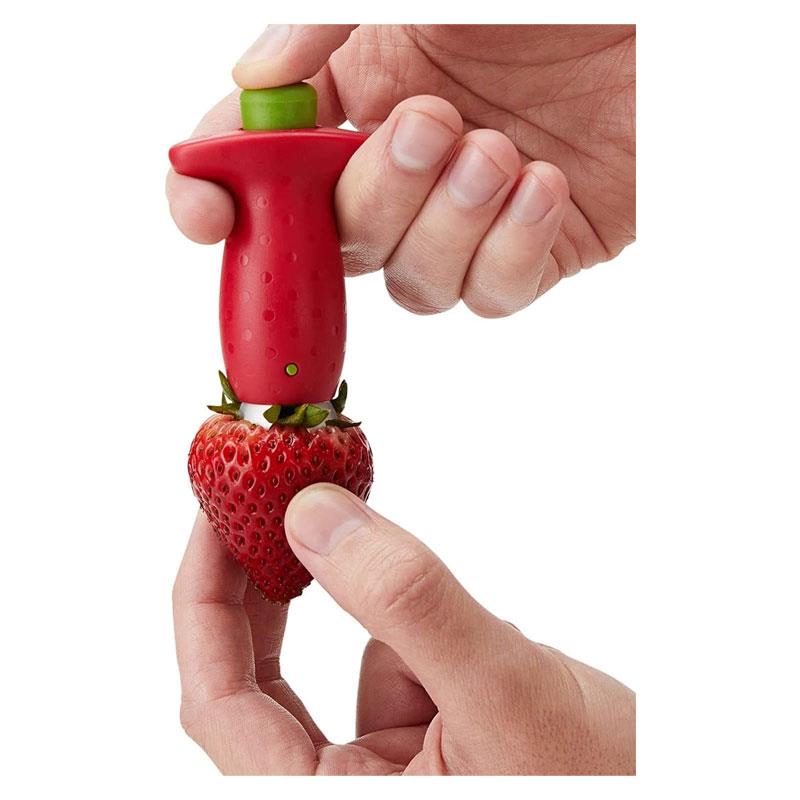 Chef'n StemGem Strawberry Huller Tool Remove Core & Leaf Fruit Gadget Stainless Steel Red/Green