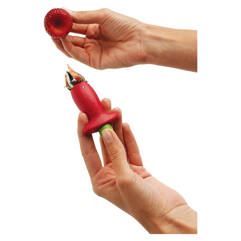 Chef'n StemGem Strawberry Huller Tool Remove Core & Leaf Fruit Gadget Stainless Steel Red/Green