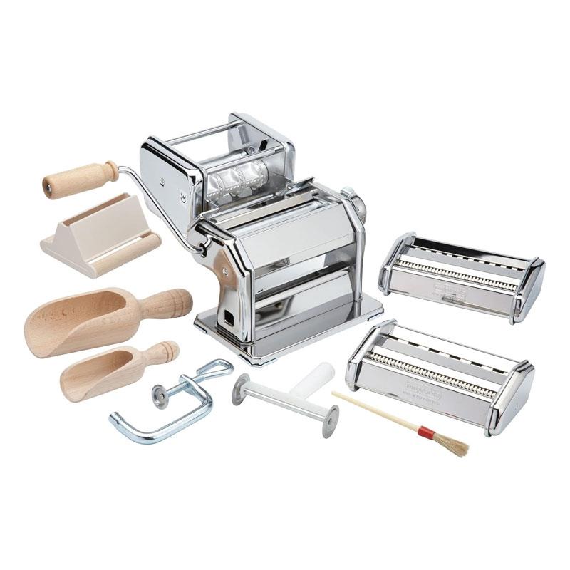 Imperia Italian Pasta Making Gift Set Complete Homemade Pasta Machine 9 Piece Kit Metal Silver