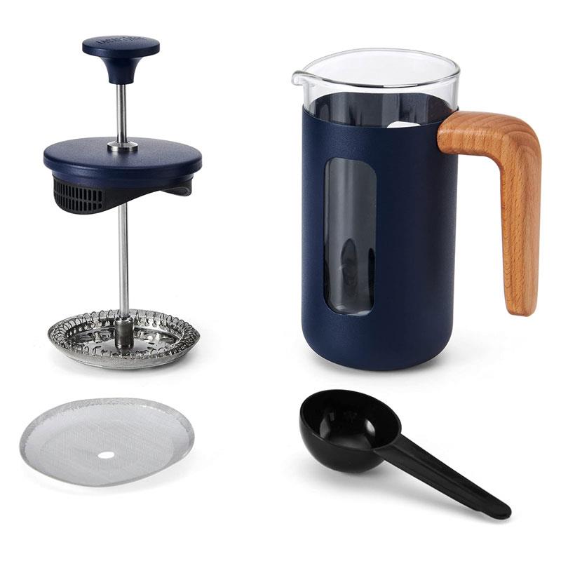 La Cafetiere Pisa 3-Cup/35ml Cafetiere Small French Press Coffee Maker Heat-Resistant Borosilicate Glass Stainless Steel Navy