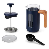 La Cafetiere Pisa 3-Cup/35ml Cafetiere Small French Press Coffee Maker Heat-Resistant Borosilicate Glass Stainless Steel Navy
