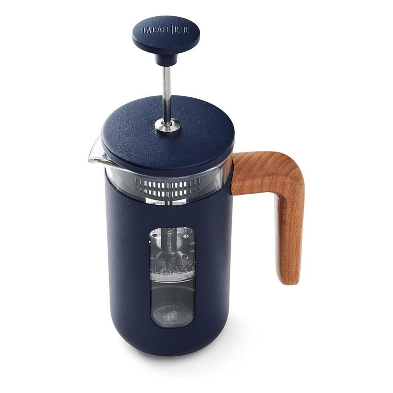 La Cafetiere Pisa 3-Cup/35ml Cafetiere Small French Press Coffee Maker Heat-Resistant Borosilicate Glass Stainless Steel Navy
