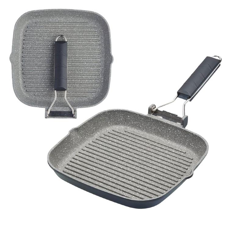 MasterClass Grill Pan 20cm Non-Stick Griddle Pan Induction-Safe Folding Handle Aluminium Stainless Steel Grey Main image