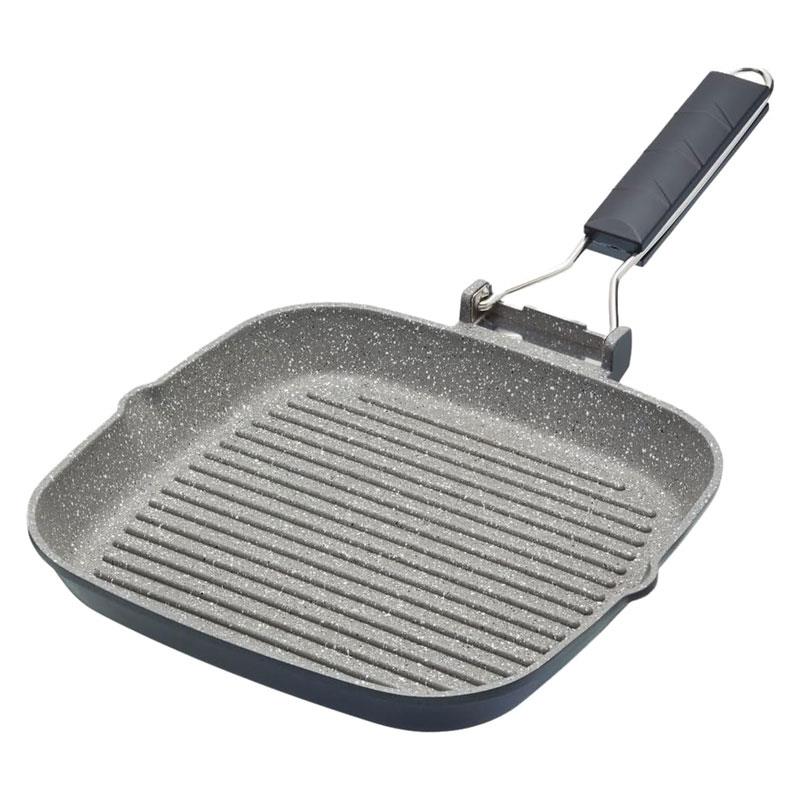 MasterClass Grill Pan 20cm Non-Stick Griddle Pan Induction-Safe Folding Handle Aluminium Stainless Steel Grey