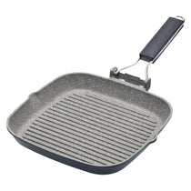 MasterClass Grill Pan 20cm Non-Stick Griddle Pan Induction-Safe Folding Handle Aluminium Stainless Steel Grey