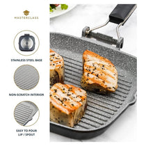 MasterClass Grill Pan 20cm Non-Stick Griddle Pan Induction-Safe Folding Handle Aluminium Stainless Steel Grey