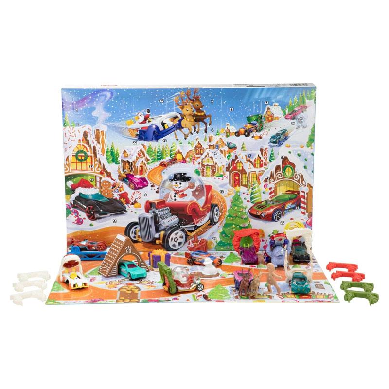 Hot Wheels Advent Calendar 2025 Toy Cars & Playset 10 Vehicles In 1:64 Scale 10 Ornament Clips 14 Winter-Themed Accessories Multicolour Main image